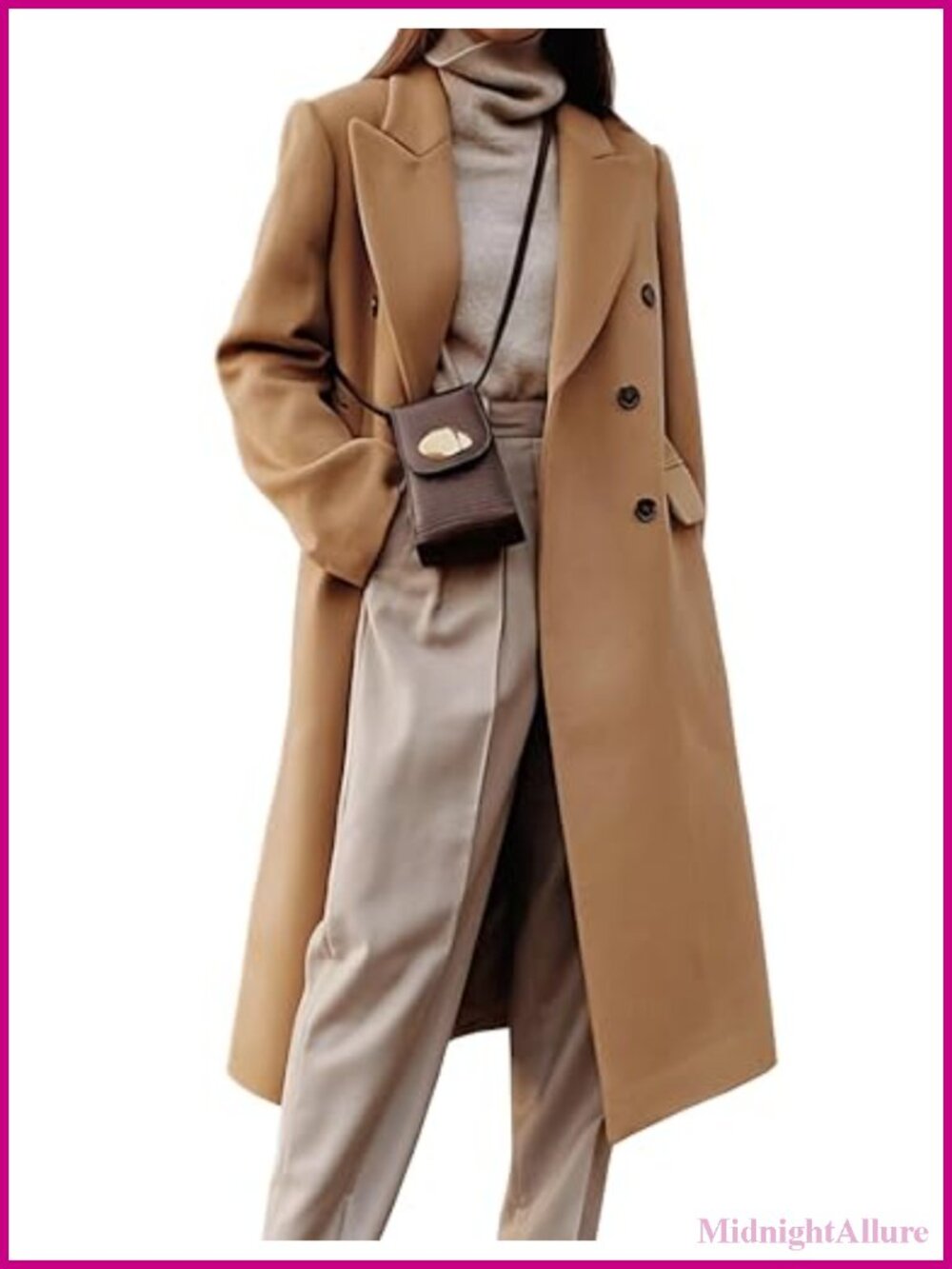 Womens Double Breasted Wool Blend Peacoat Long Trench Coat Overcoat Fall Winter